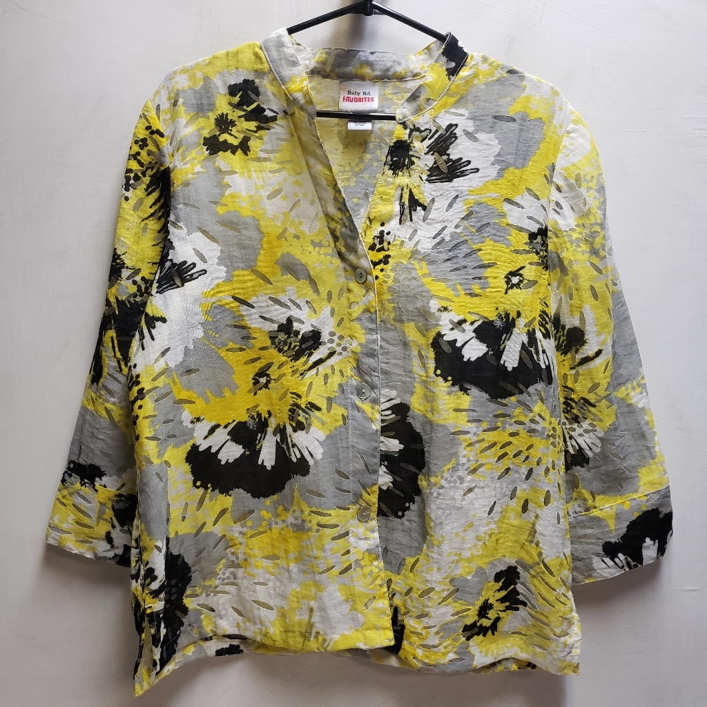 Ruby Rd Brand Womens Size 8 Floral Burst Blouse Shirt Abalone Buttons